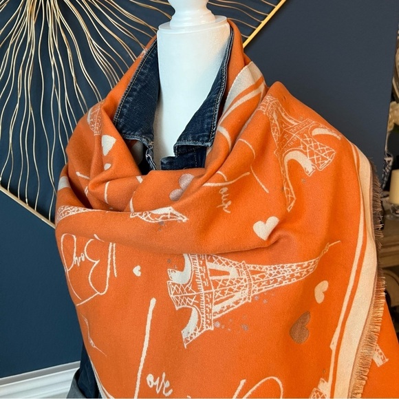 Beautiful  Scarf - Cream and Orange NWOT - Picture 4 of 7